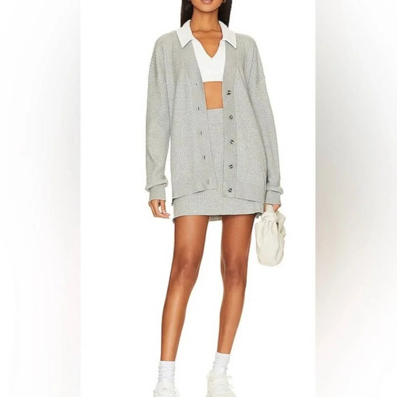 NEW WeWoreWhat Women's Size Large Gray Varsity Cardigan Sweater - Picture 1 of 8